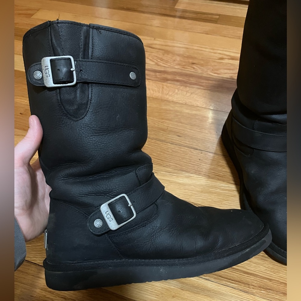 UGG Black Leather Sutter Buckle Boots